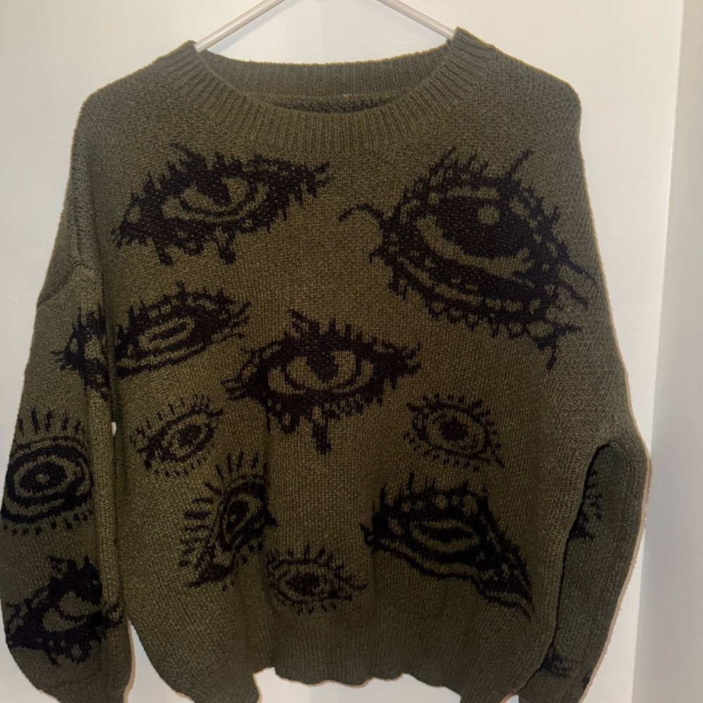 SHEIN Olive Green Eye Pattern Sweater
